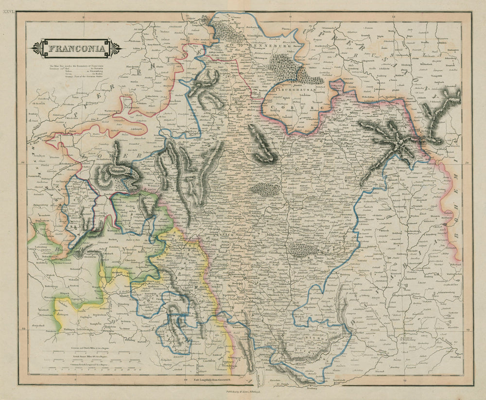 Franconia. Northern Bavaria, Germany. LIZARS 1842 old antique map plan chart