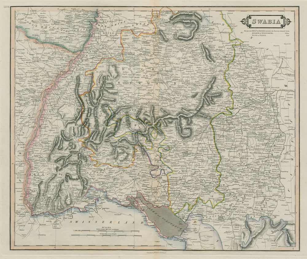 Swabia. Baden-Württemberg. Duchy of Baden. Kingdom of Bavaria. LIZARS 1842 map