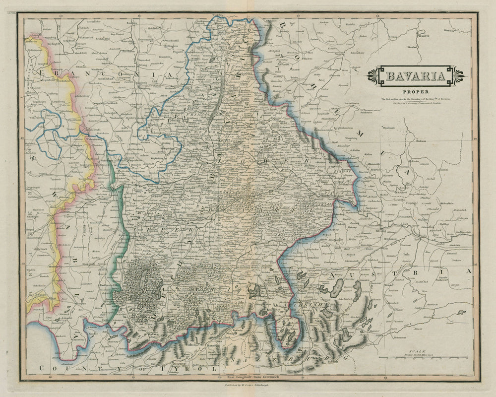 Bavaria Proper. Kingdom of Bavaria. LIZARS 1842 old antique map plan chart