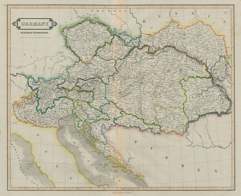 Germany, Austrian dominions. Lombardy Hungary Czechia Dalmatia. LIZARS 1842 map