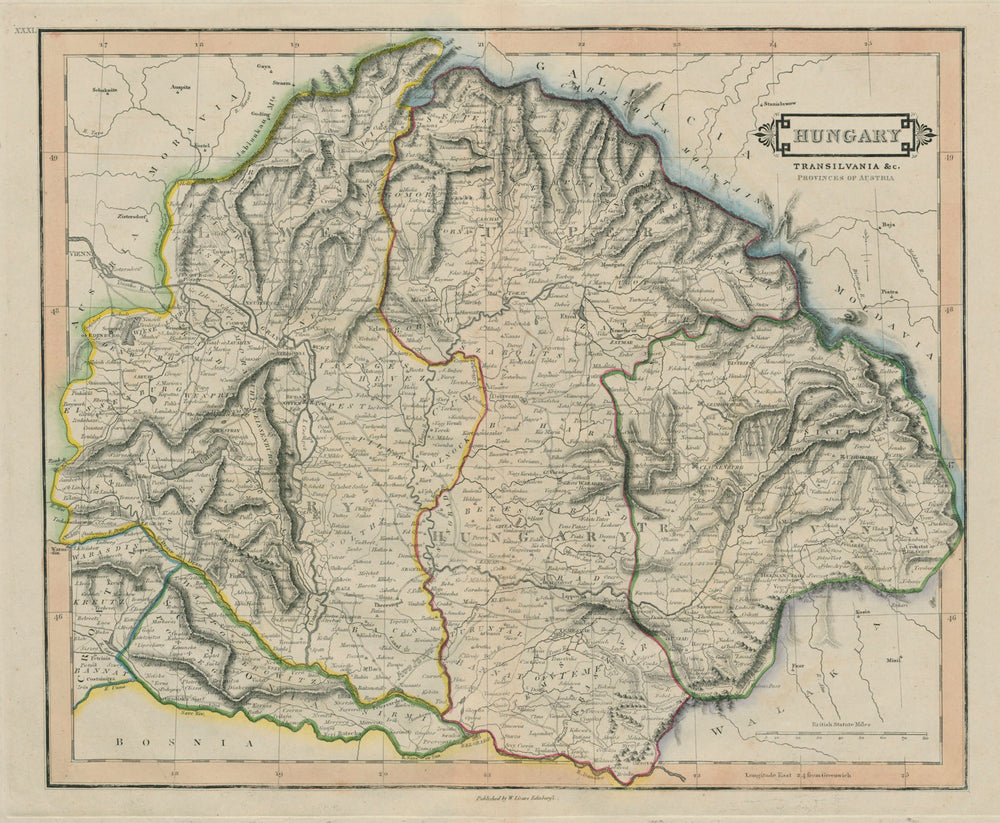 Hungary, Transilvania, provinces of Austria. Slovakia Romania. LIZARS 1842 map