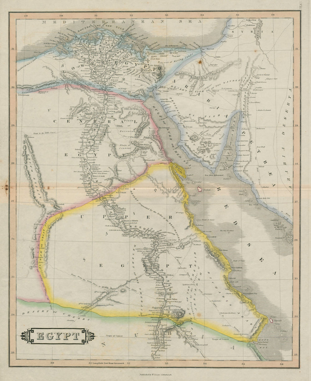 Egypt. Nile valley. Sinai. Oases. LIZARS 1842 old antique map plan chart