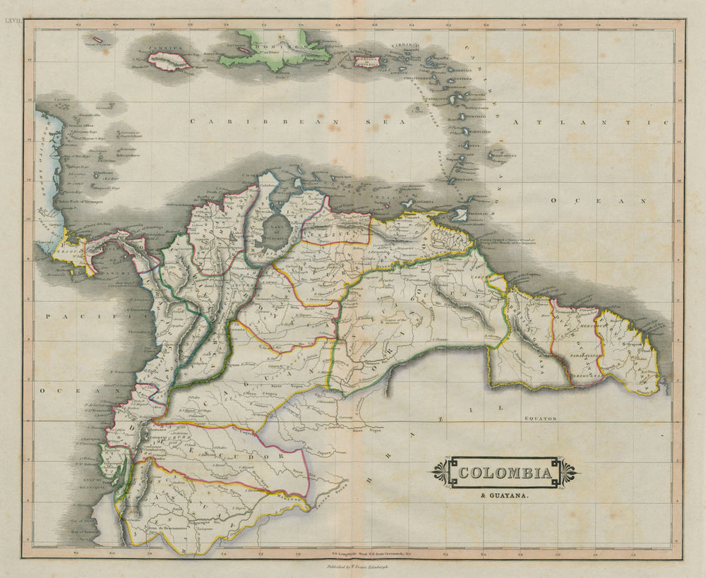 Columbia & Guayana. Gran Colombia. Venezuela. South America. LIZARS 1842 map