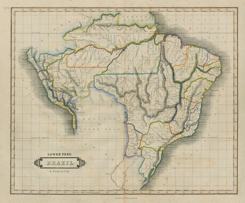 Lower Peru, Brazil & Paraguay. Central South America. LIZARS 1842 old map