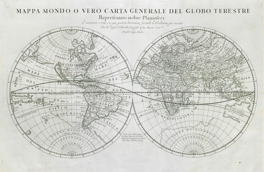 Mappa Mondo. World in twin hemispheres. Insular California. DE ROSSI 1674