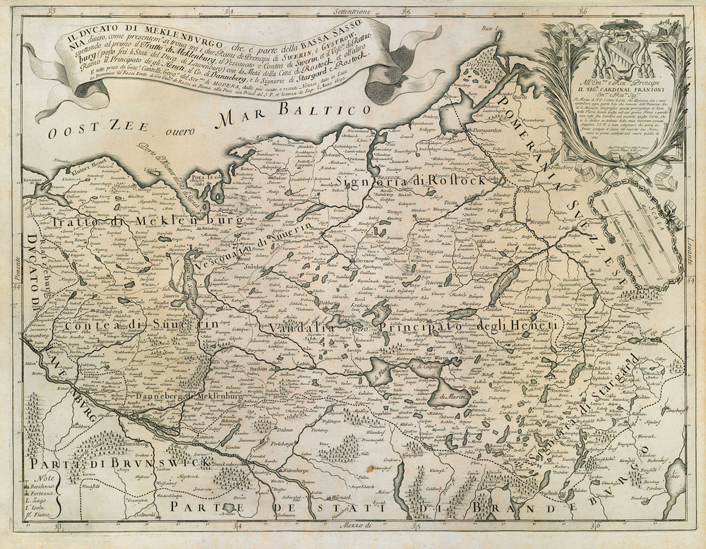 Il Ducato di Meklenburgo… Bassa Sassonia. Mecklenburg. ROSSI / CANTELLI 1692 map
