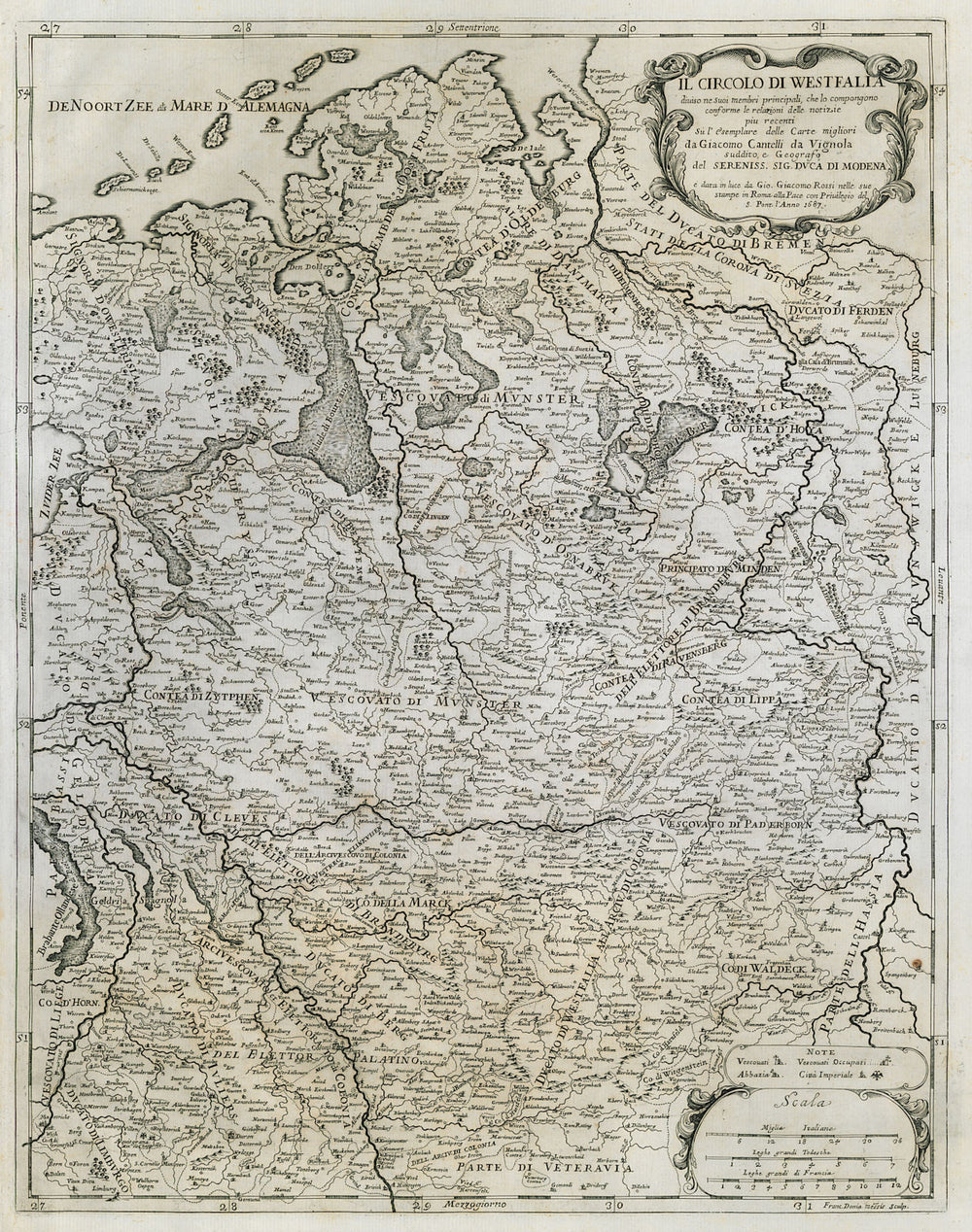Il Circolo di Westfalia. Westphalia / Lower Saxony. DE ROSSI / CANTELLI 1687 map
