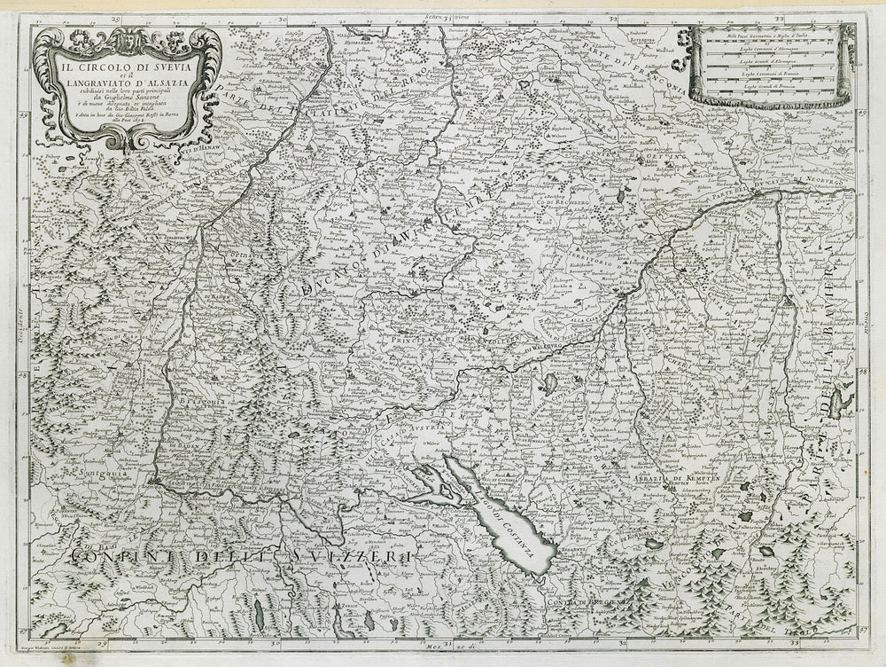 Il Circolo di Svevia et… Alsazia. Swabia Alsace SW Germany ROSSI/SANSON 1678 map