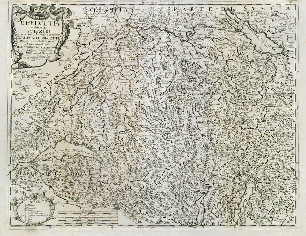 L'Helvetia o'Paese de Svizzeri. Switzerland Suisse. DE ROSSI / CANTELLI 1686 map