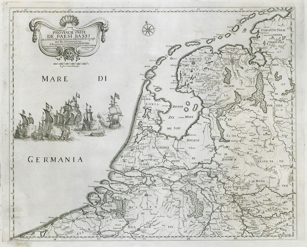 Provincie Unite de Paesi Bassi. Netherlands. DE ROSSI / SANSON 1672 old map