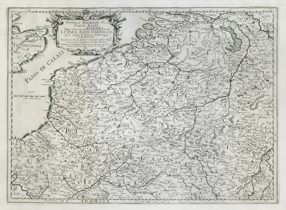 Provincie Meridionali de Paesi Bassi. Belgium & Picardy. ROSSI/SANSON 1672 map