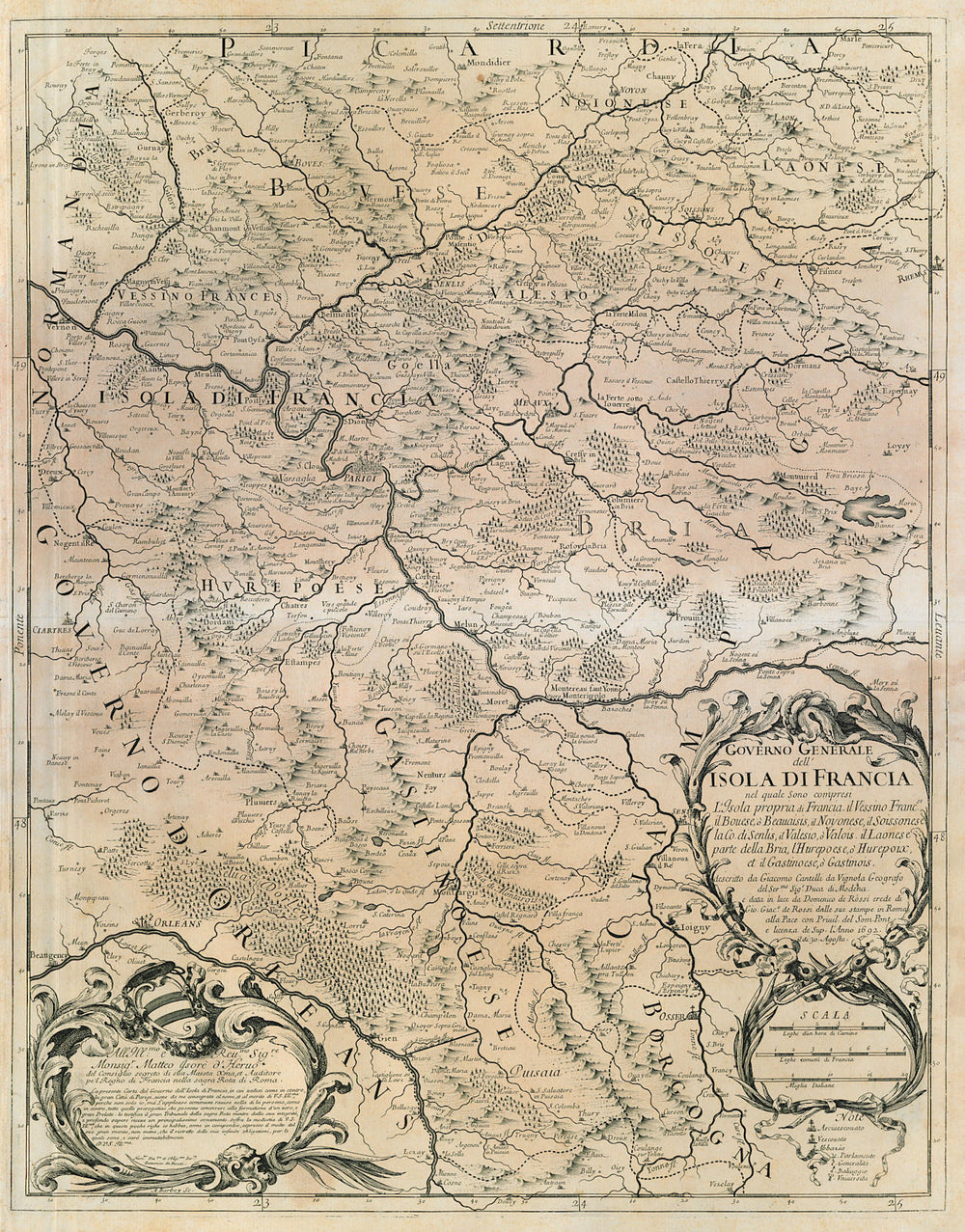 Governo Generale dell' Isola di Francia. Ile de France. ROSSI /CANTELLI 1692 map
