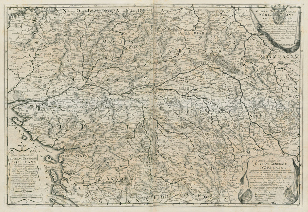 Governo Generale d'Orleans. Loire valley. Western France ROSSI/CANTELLI 1692 map