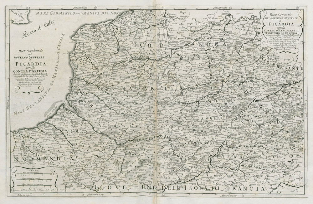 Governo Generale di Picardia. Picardy & Western Belgium. ROSSI/CANTELLI 1695 map