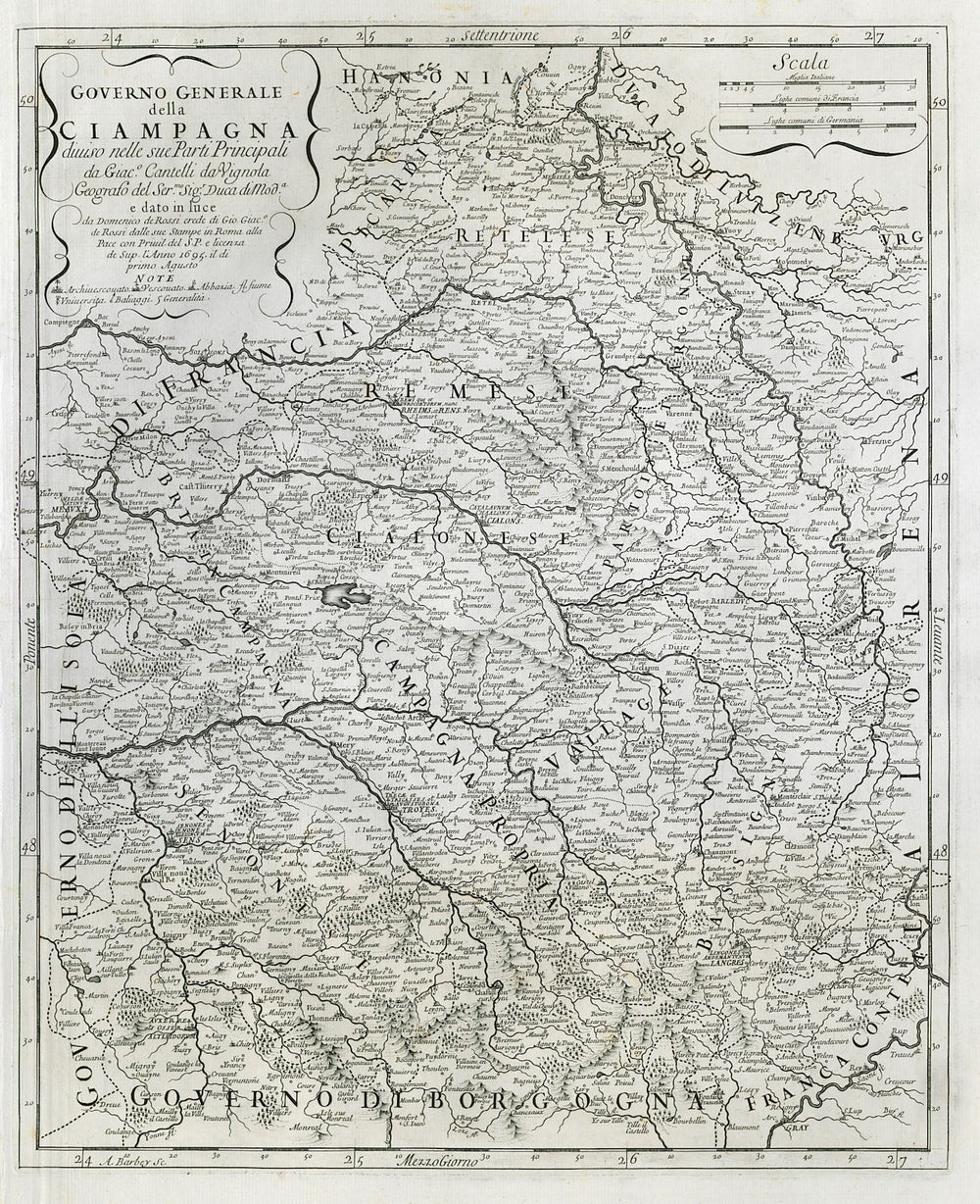 Governo Generale della Ciampagna. Champagne region. DE ROSSI / CANTELLI 1695 map
