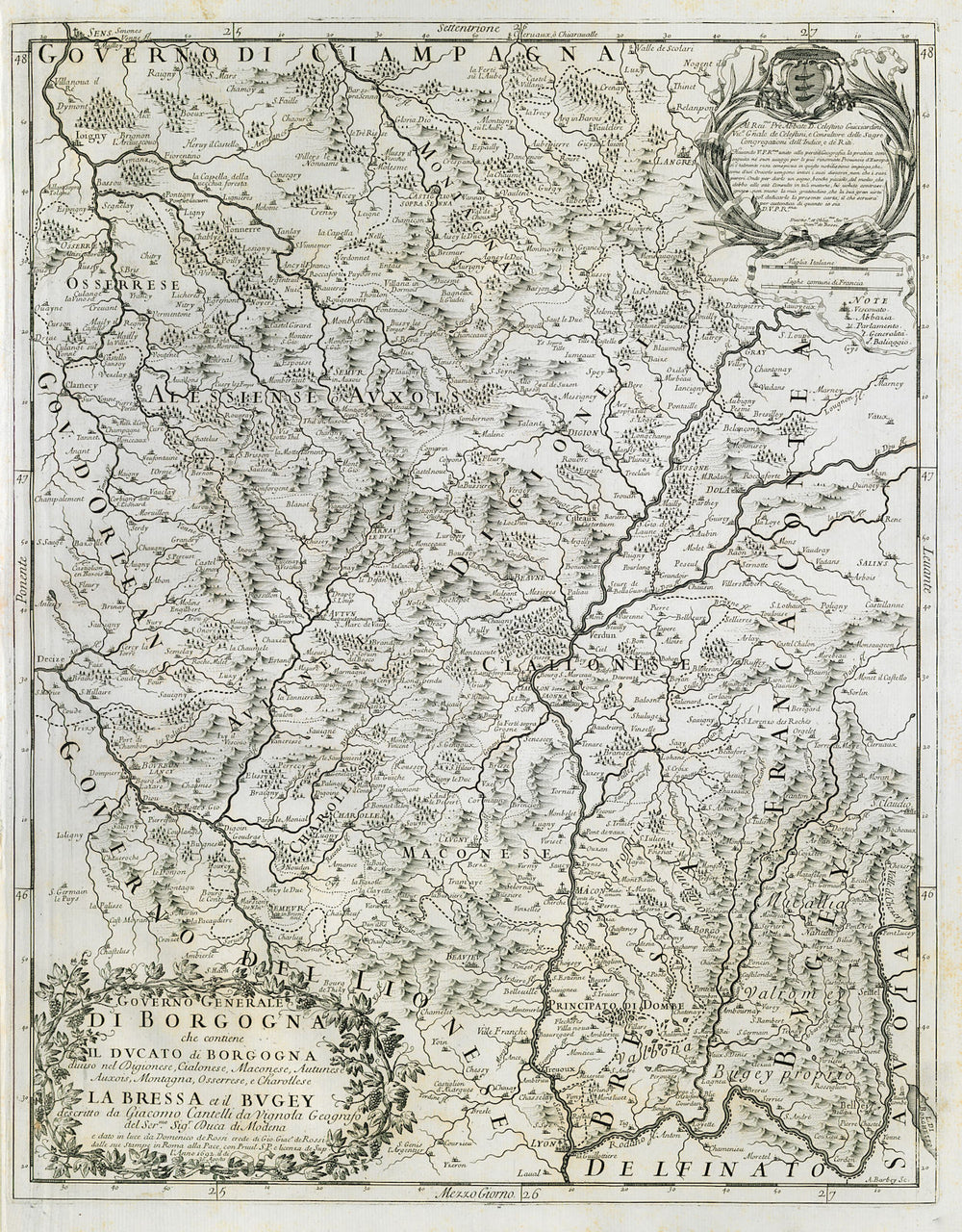 Governo Generale di Borgogna. Burgundy Bourgogne. DE ROSSI / CANTELLI 1692 map