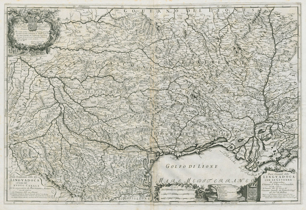 Linguadoca. Languedoc. Les Cévennes. SW France. DE ROSSI / CANTELLI 1693 map