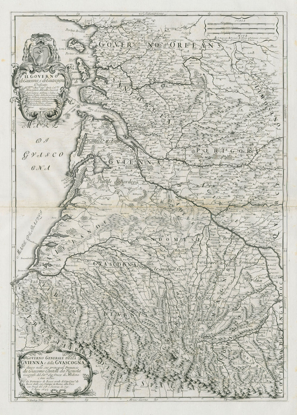 Governo Generale della Guienna e… Guascogna. Aquitaine. ROSSI /CANTELLI 1695 map