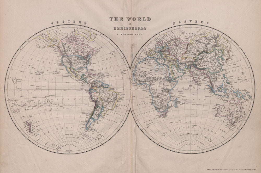 World in Hemispheres. Baja California part of US. Kong Mountains WELLER 1868 map
