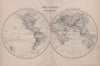 World in Hemispheres. Baja California part of US. Kong Mountains WELLER 1868 map