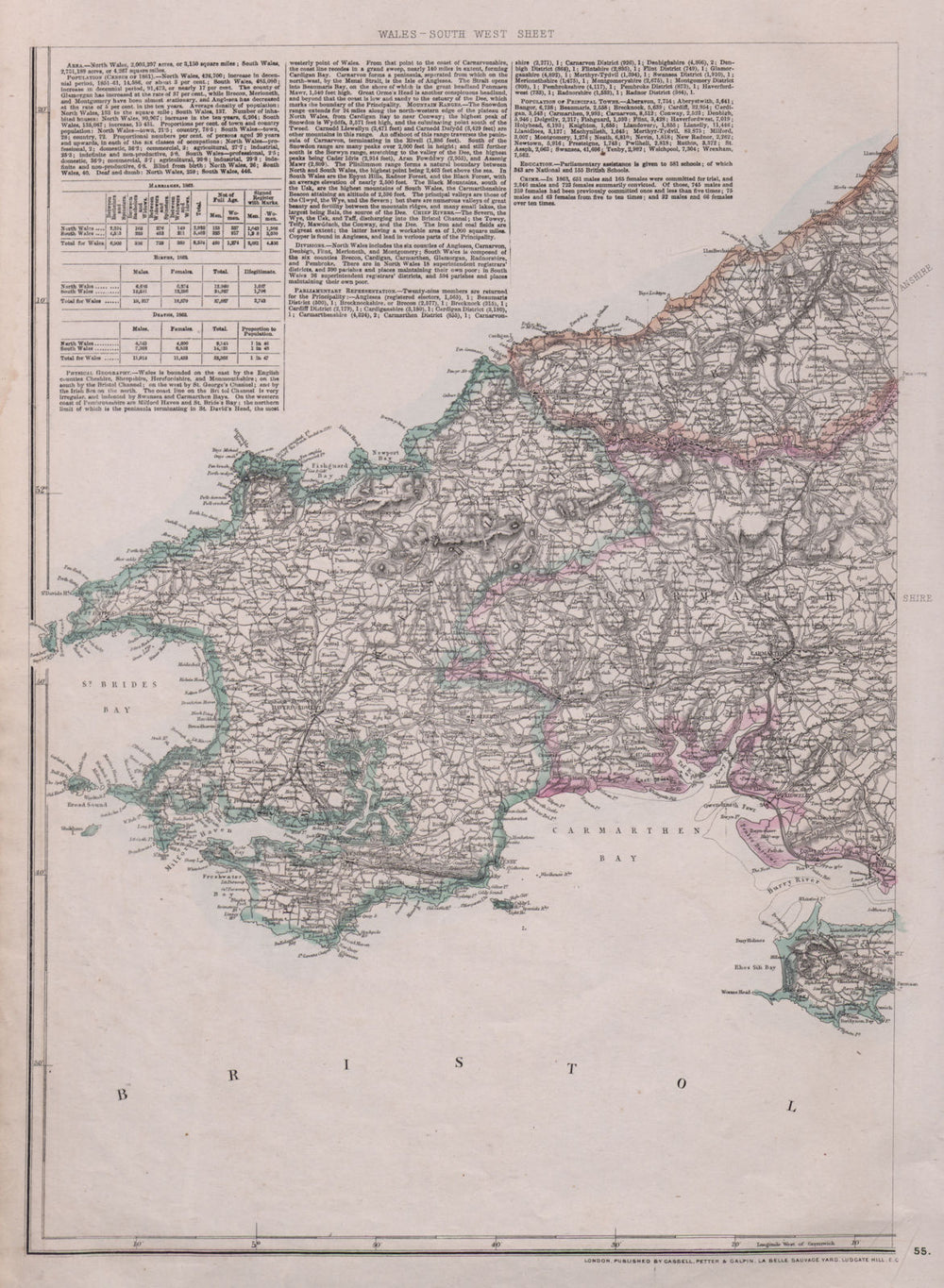 SOUTH WEST WALES. Pembrokeshire Carmarthenshire Cardiganshire. WELLER 1868 map