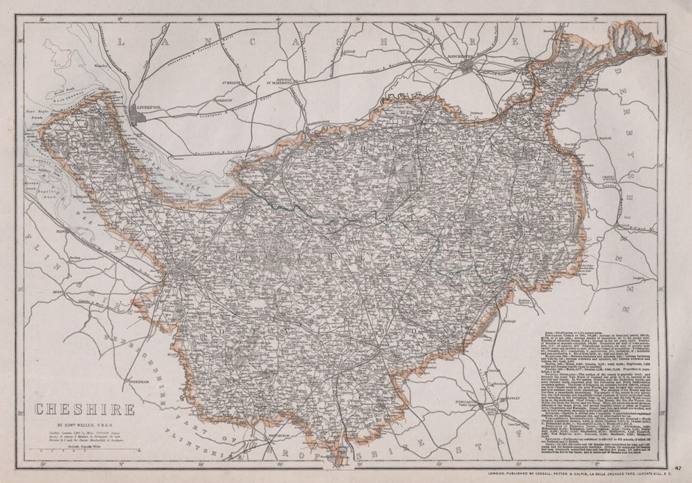 CHESHIRE. Antique county map. Railways. WELLER 1868 old plan chart