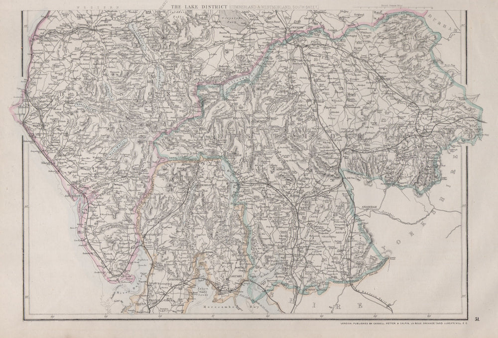 ENGLISH LAKE DISTRICT. Cumberland/Westmorland South. Railways. WELLER 1868 map