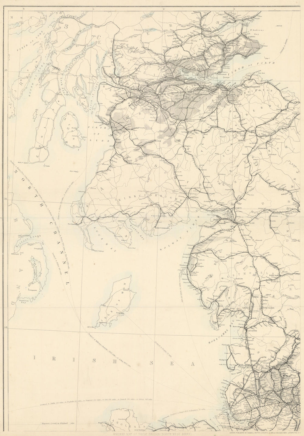 "Great Britain showing all the railways…" NW England & Scotland. DOWER 1868 map