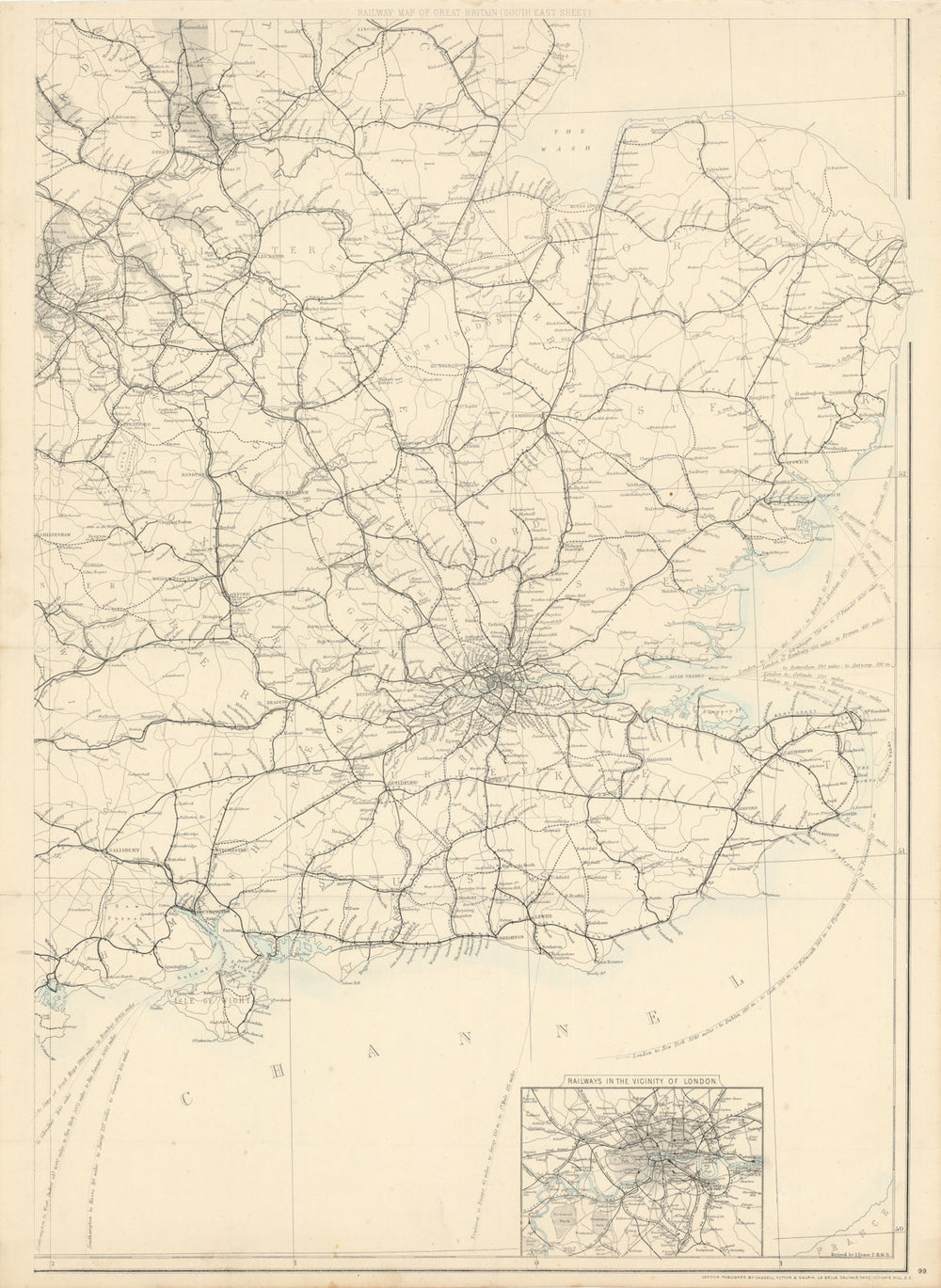 "Great Britain showing all the railways…" South-east England. DOWER 1868 map