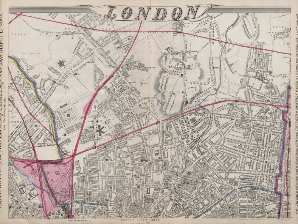 'CASSELLS LONDON N. Holloway Camden islington Highbury Hoxton. WELLER 1868 map