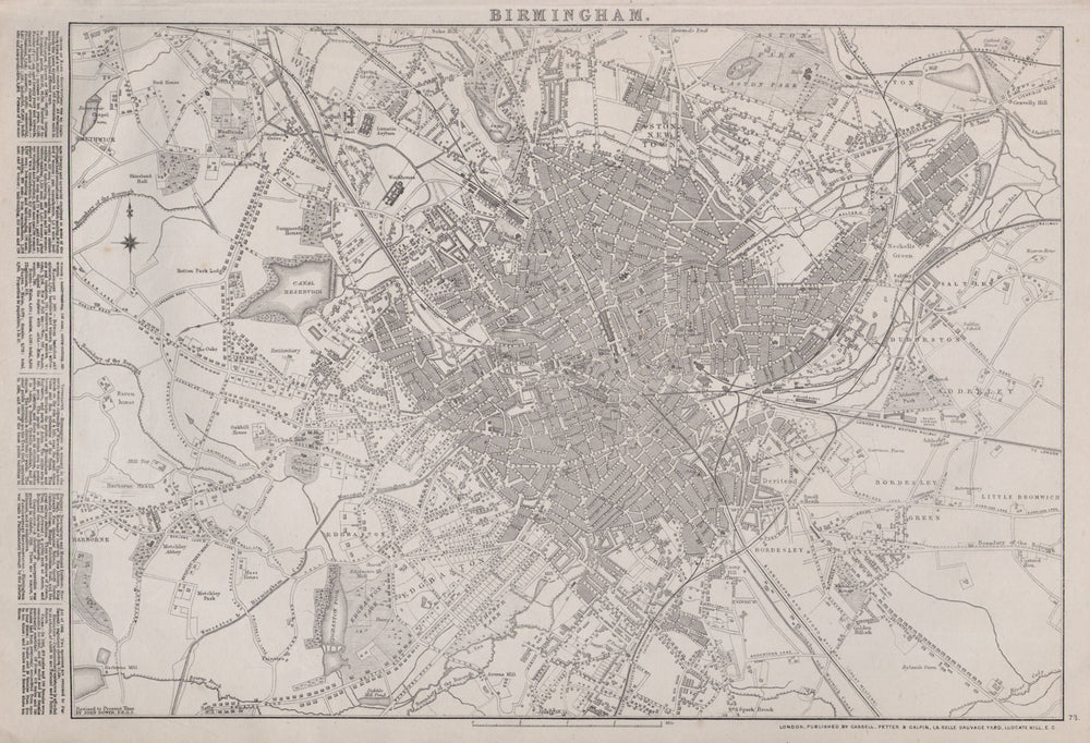 BIRMINGHAM. Large town/city plan by JW LOWRY for the Dispatch Atlas 1868 map