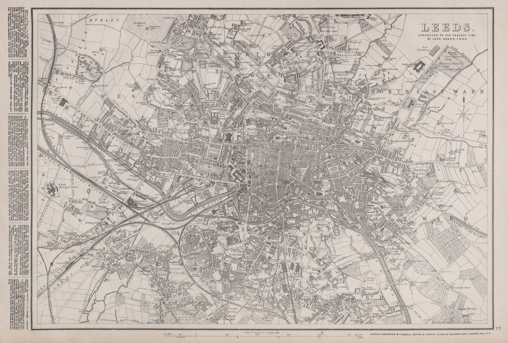 LEEDS. Large town/city plan by BR DAVIES for the Dispatch Atlas 1868 old map
