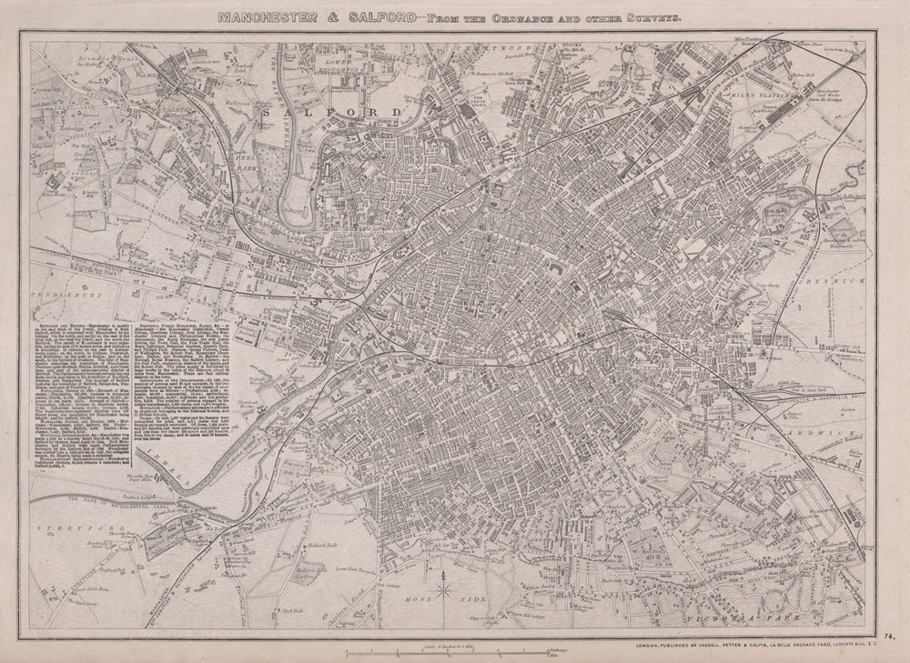 MANCHESTER & SALFORD. Large town/city plan by BR DAVIES.Dispatch Atlas 1868 map