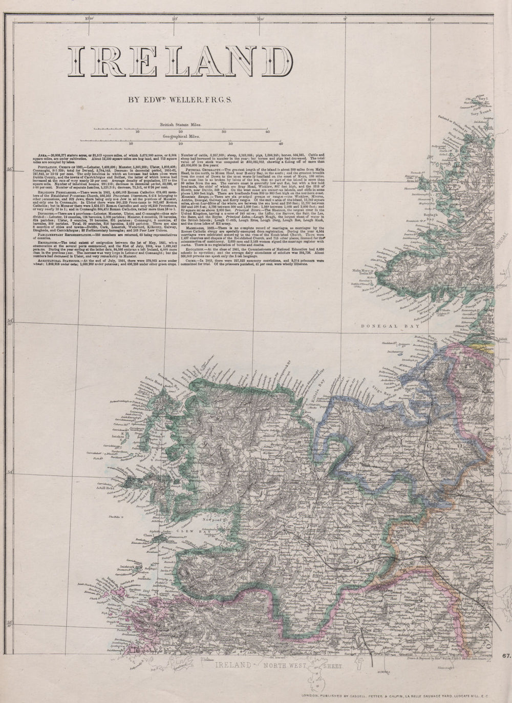 IRELAND NORTH WEST Mayo Sligo Donegal Connacht. WELLER. Dispatch atlas 1868 map
