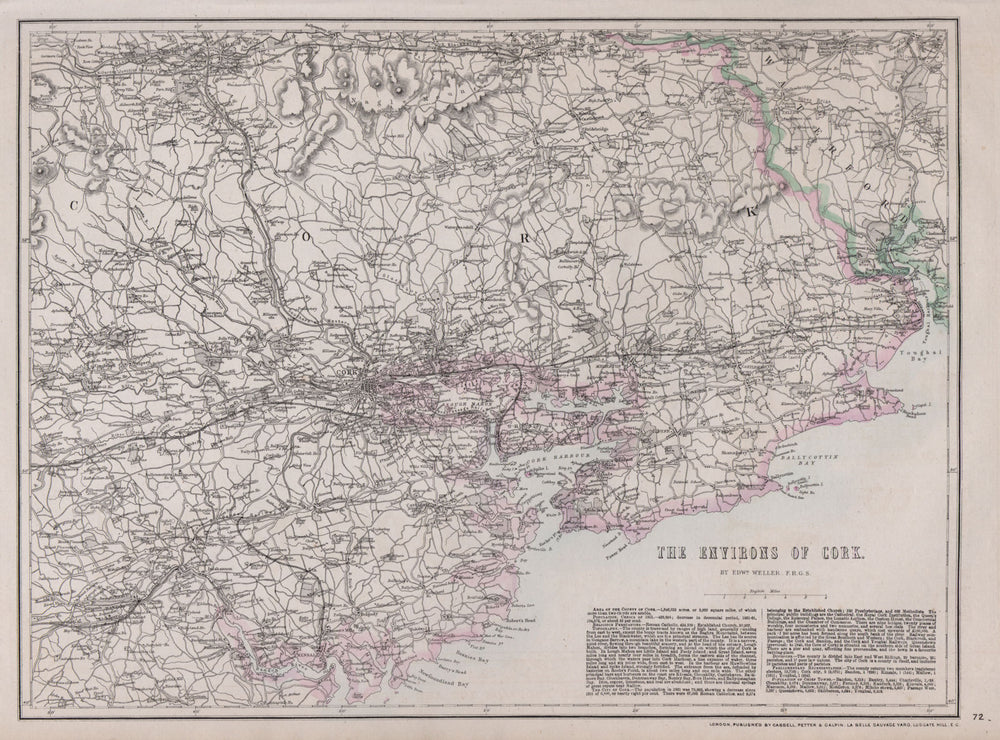CORK ENVIRONS. Queenstown Youghal Mallow Lismore Fermoy Ireland.WELLER 1868 map