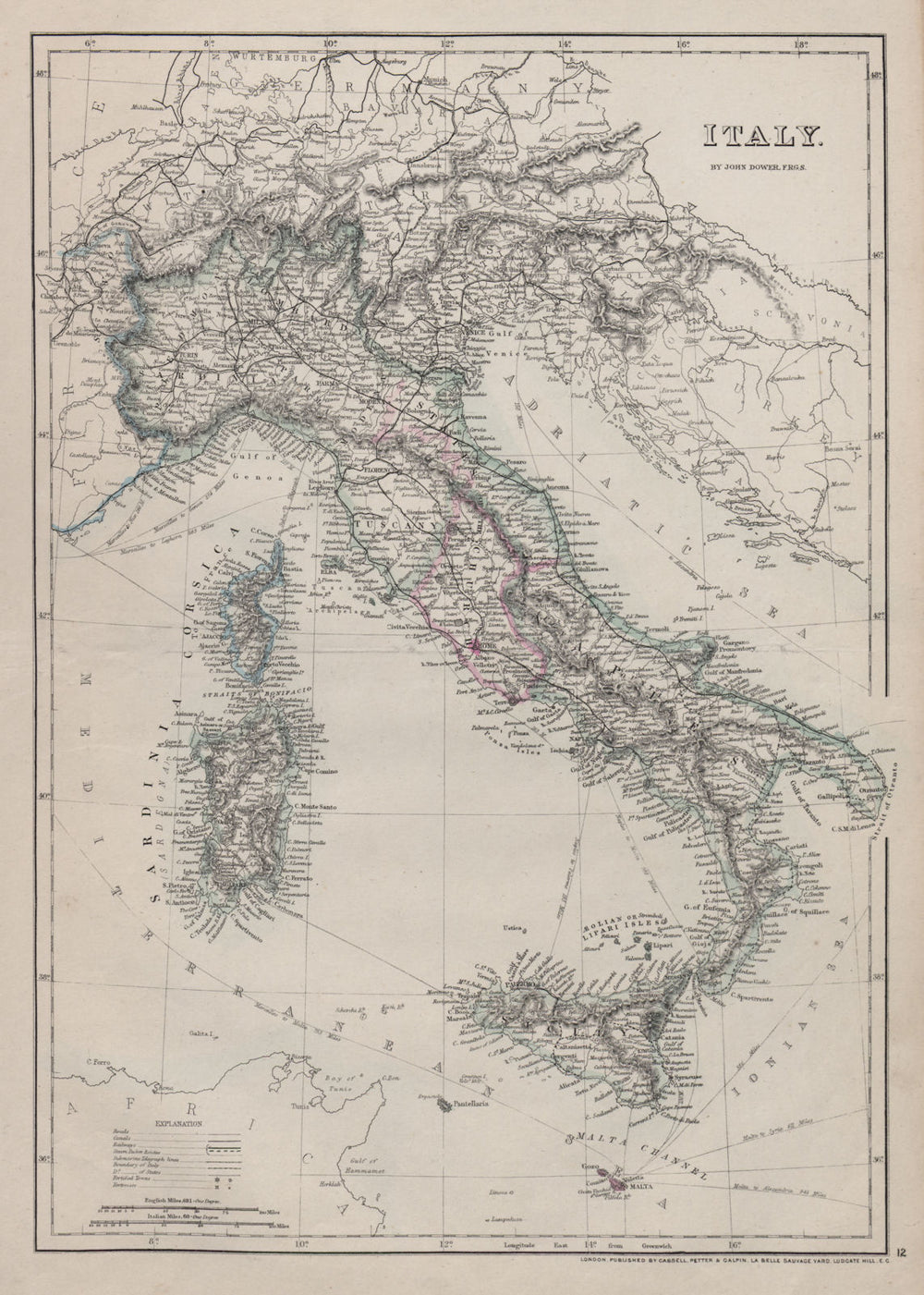 ITALY SWITZERLAND TYROL ALPS. Italian unification.DOWER.Dispatch atlas 1868 map