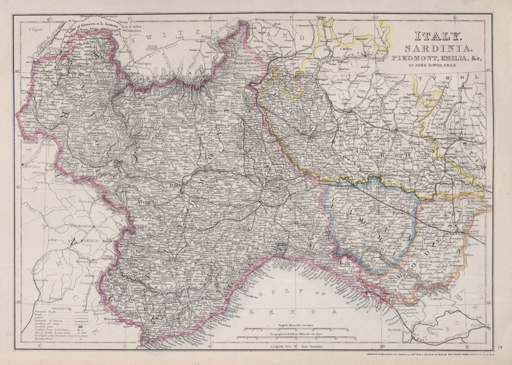 KINGDOM OF SARDINIA. Piedmont Savoy Parma Modena Comté de Nice. DOWER 1868 map