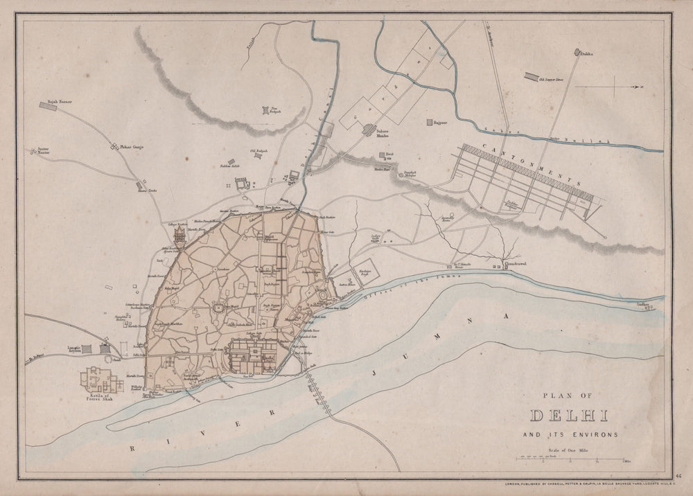 Town/city 'PLAN OF DELHI AND ITS ENVIRONS'. Cantonments. India. WELLER 1868 map