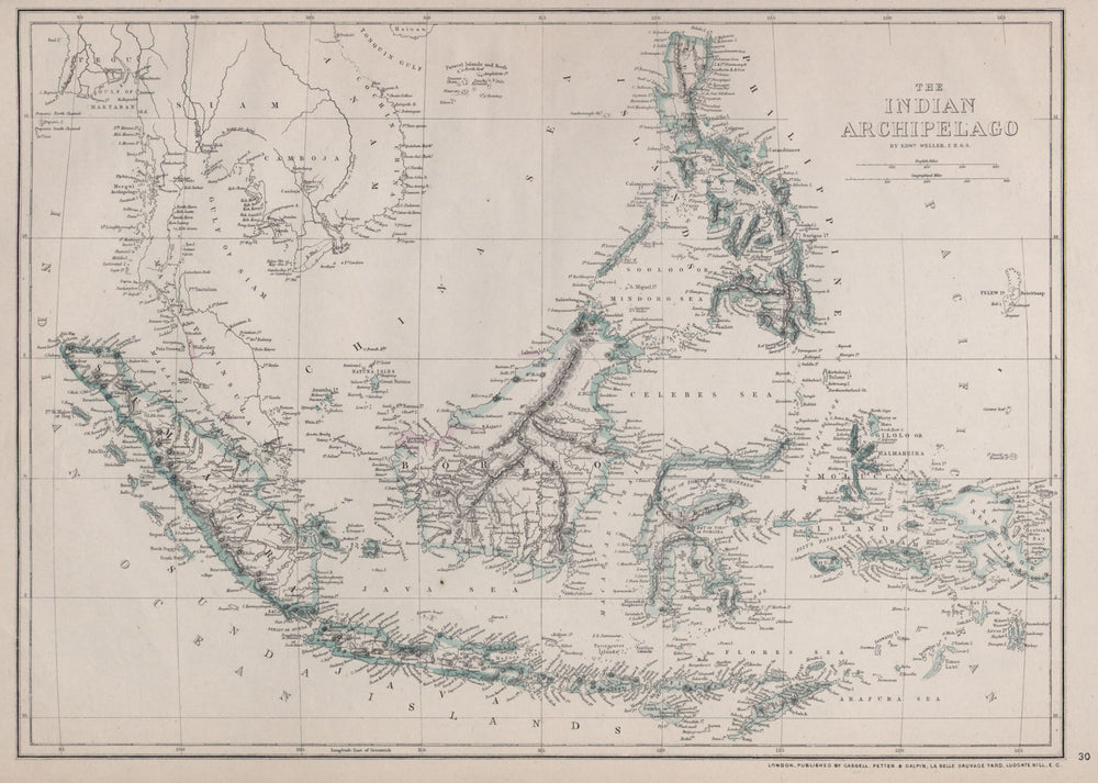 INDIAN ARCHIPELAGO. East Indies Sarawak Kingdom Philippines. WELLER 1868 map