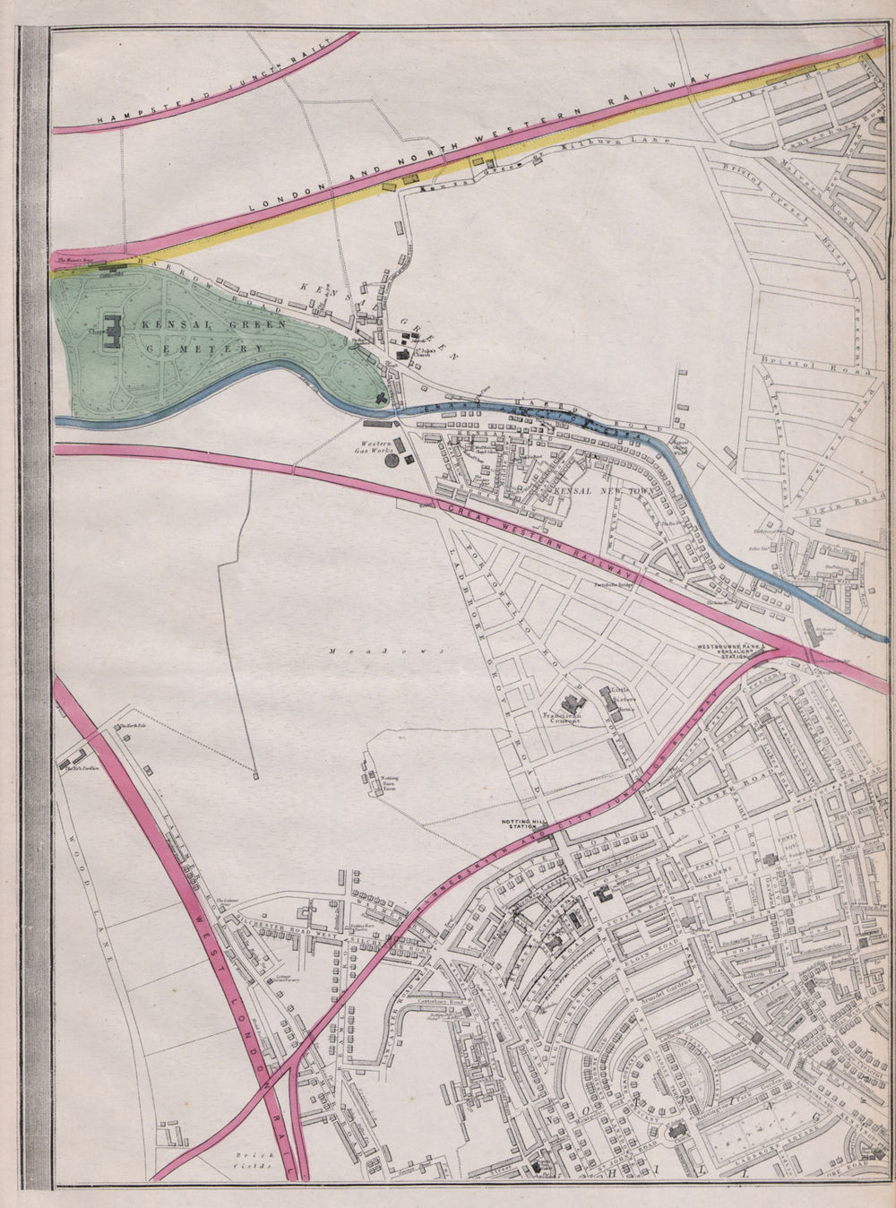 W LONDON. Notting Hill Ladbroke Grove Kensal Green N. Kensington WELLER 1868 map
