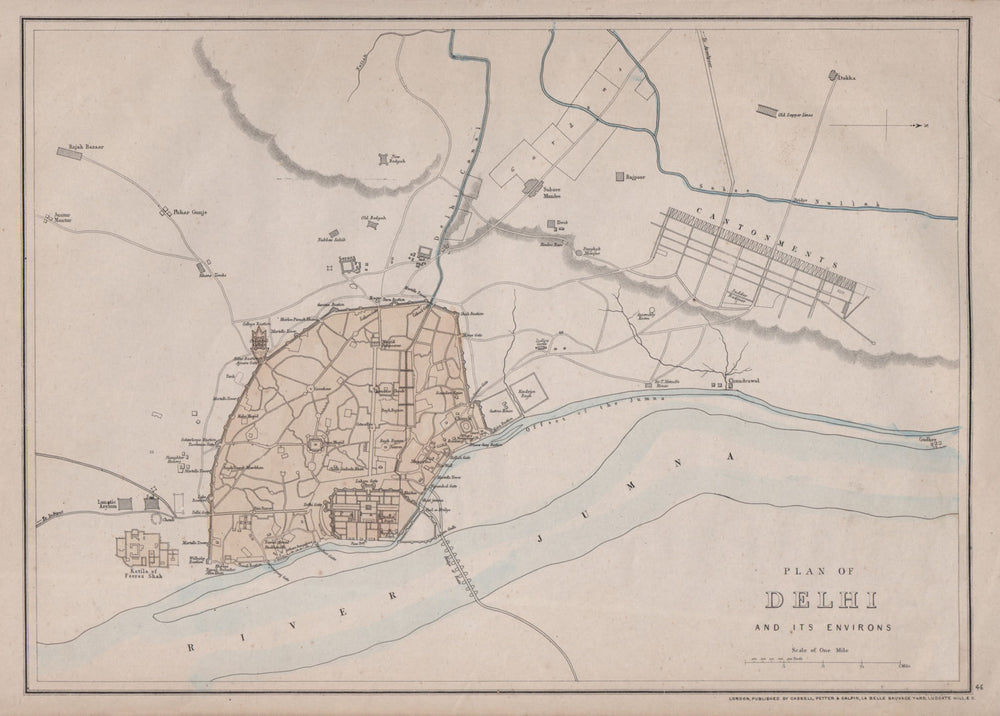 City/town 'PLAN OF DELHI AND ITS ENVIRONS'. Cantonments. India. WELLER 1868 map