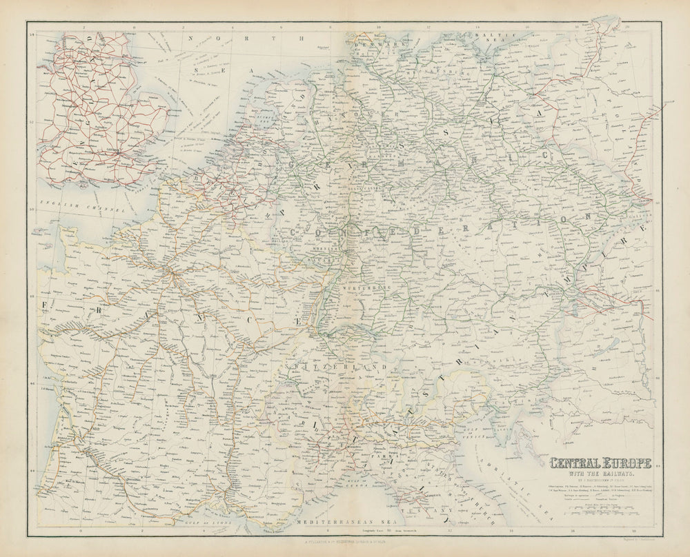 Central Europe with Railways: operating & under construction. SWANSTON 1860 map