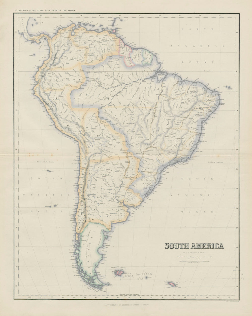 South America by George Heriot SWANSTON 1860 old antique map plan chart