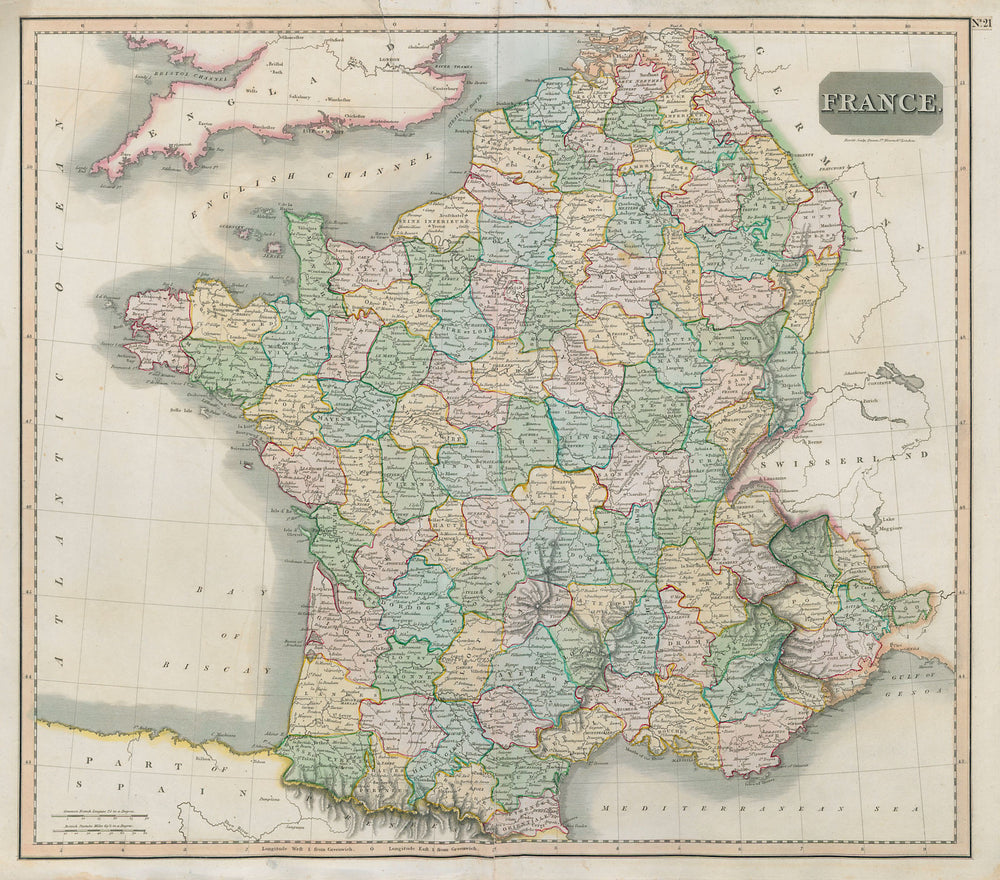 Revolutionary France with 6 Piedmont & 13 Belgian départements. THOMSON 1817 map