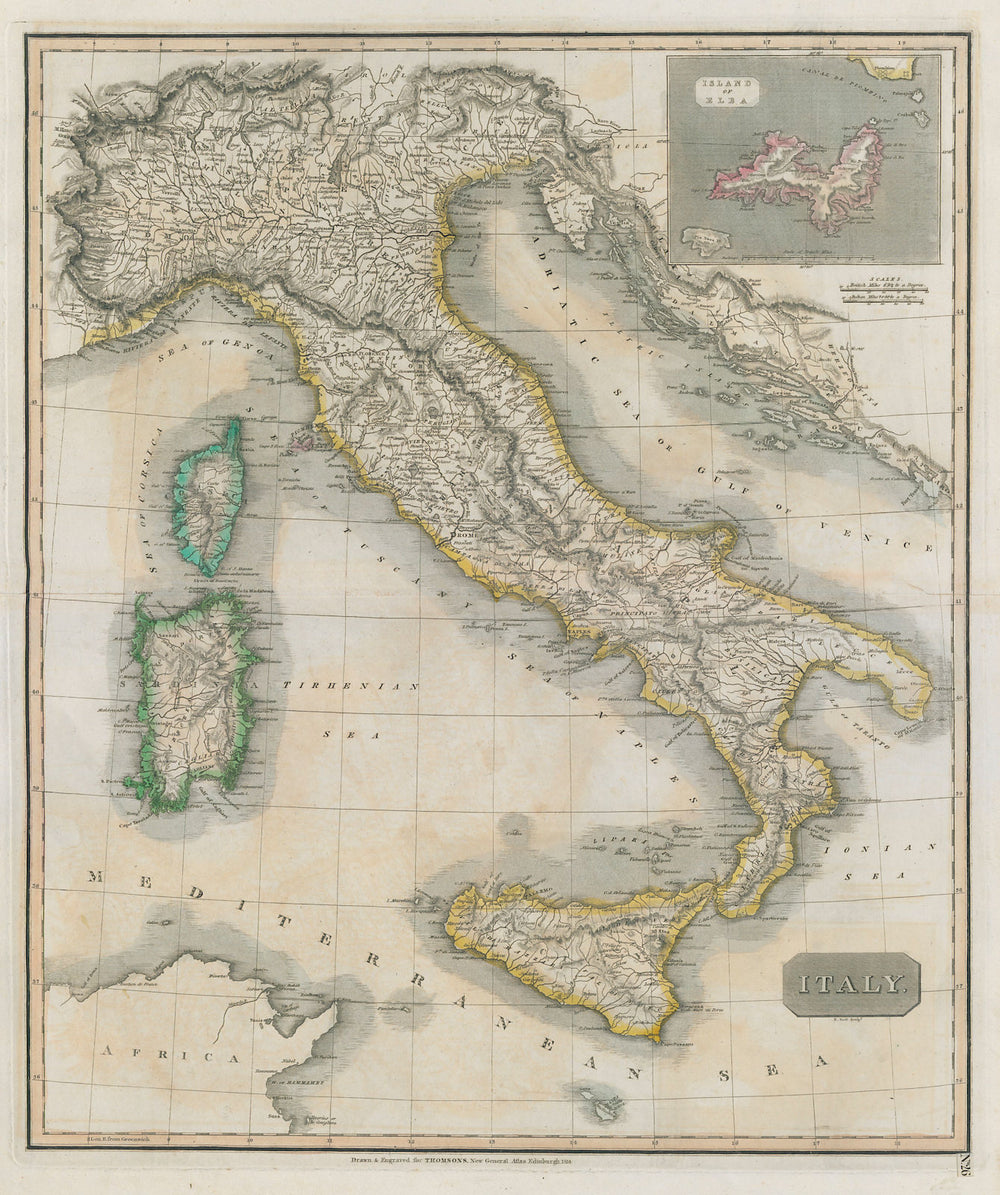 Italy by John Thomson. Island of Elba. Sicily Sardinia Corsica 1817 old map