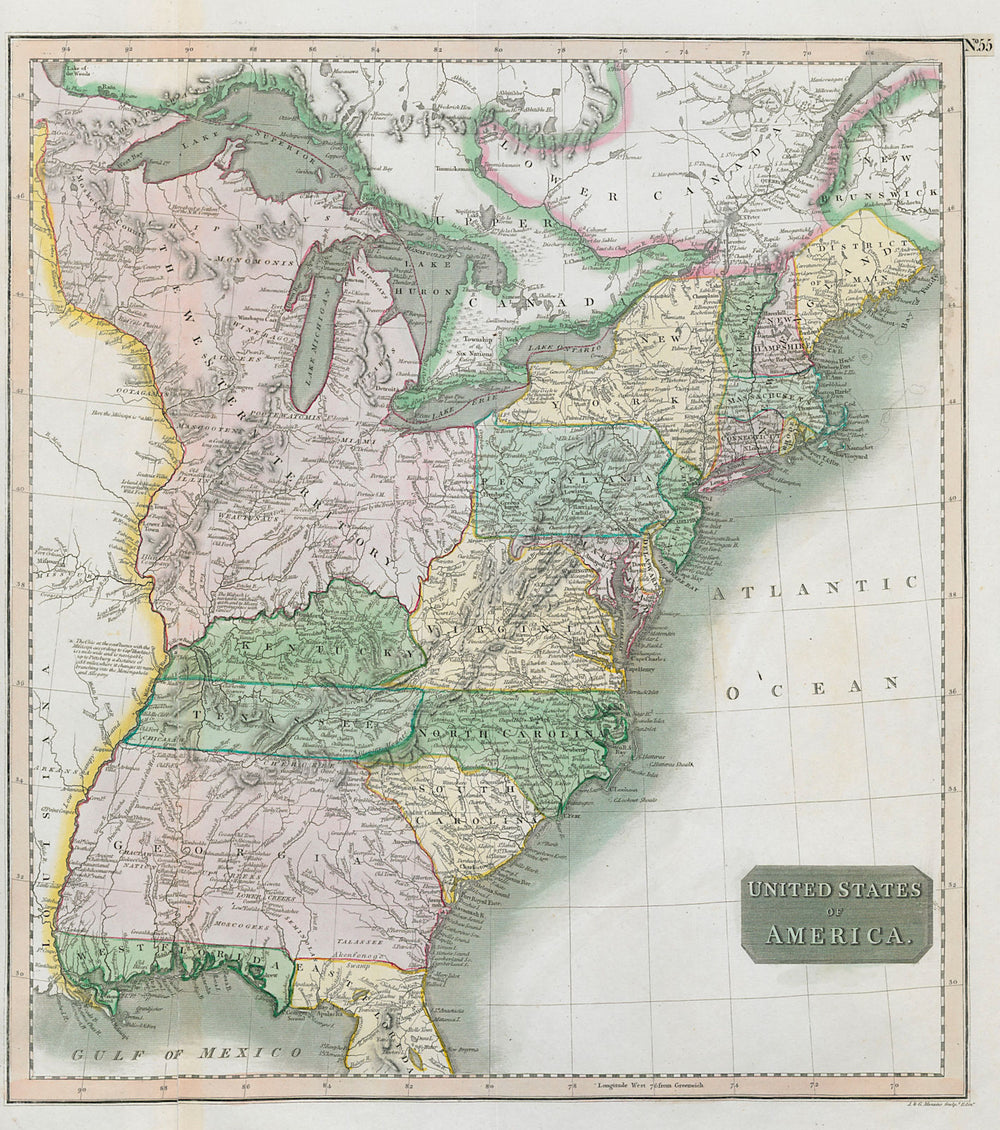 "United States of America". THOMSON. 16 states. East & West Florida 1817 map