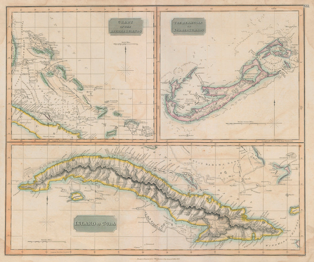 The Bahamas, Cuba & Bermuda "or Summer Islands". THOMSON 1817 old antique map