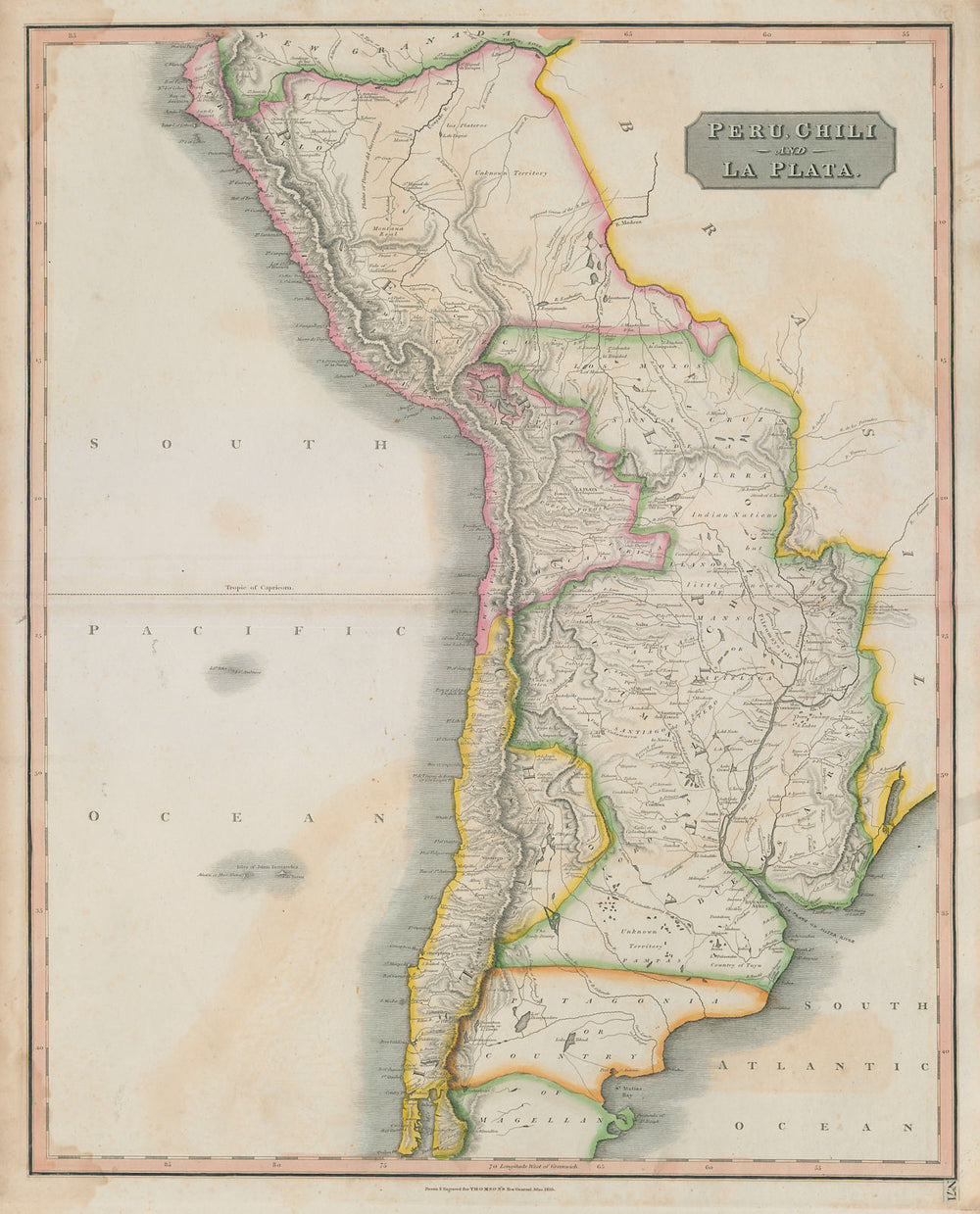 "Peru, Chili & La Plata" Viceroyalty. Argentina Bolivia Chile. THOMSON 1817 map
