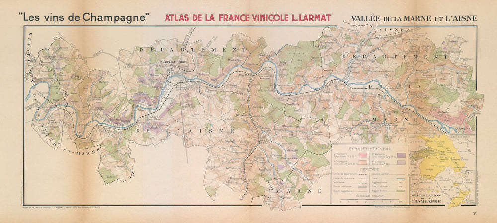 CHAMPAGNE WINE MAP Vallée de la Marne & l'Aisne. Damery-St Aulde. LARMAT 1944