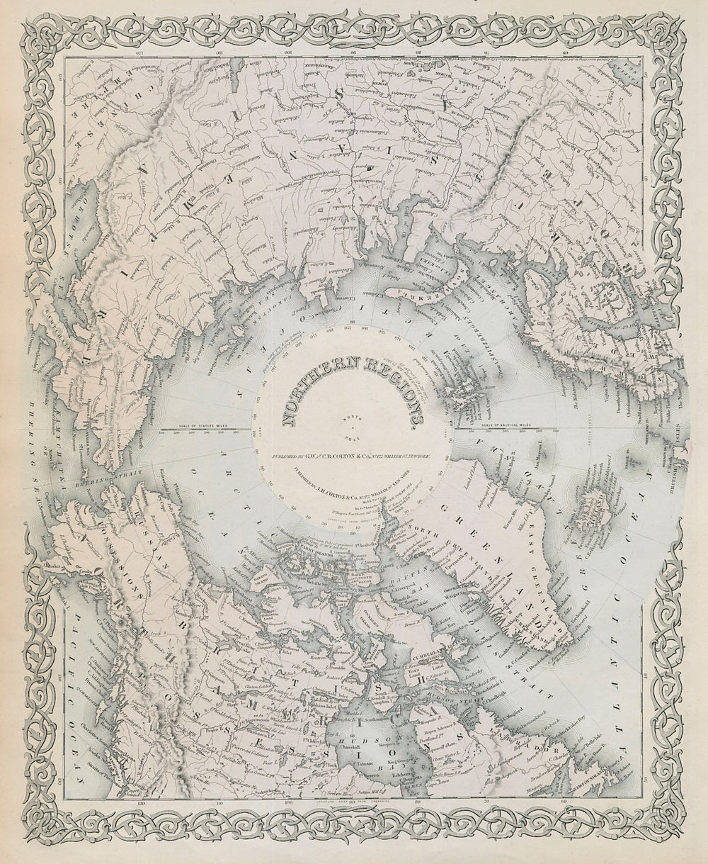 "Northern Regions". North Pole Arctic Canada Siberia Greenland. COLTON 1869 map